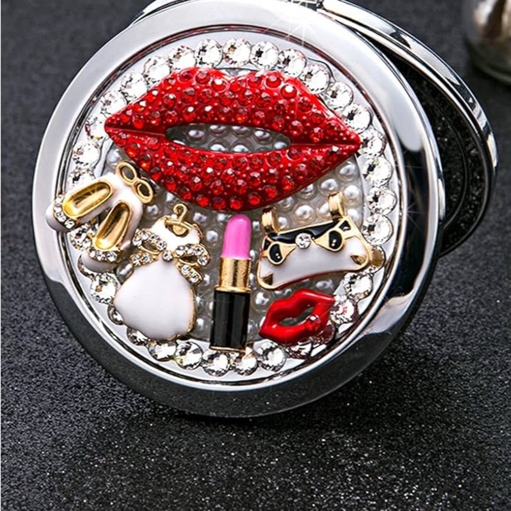 Glamorous Red and Gold compact-sized dual mirror